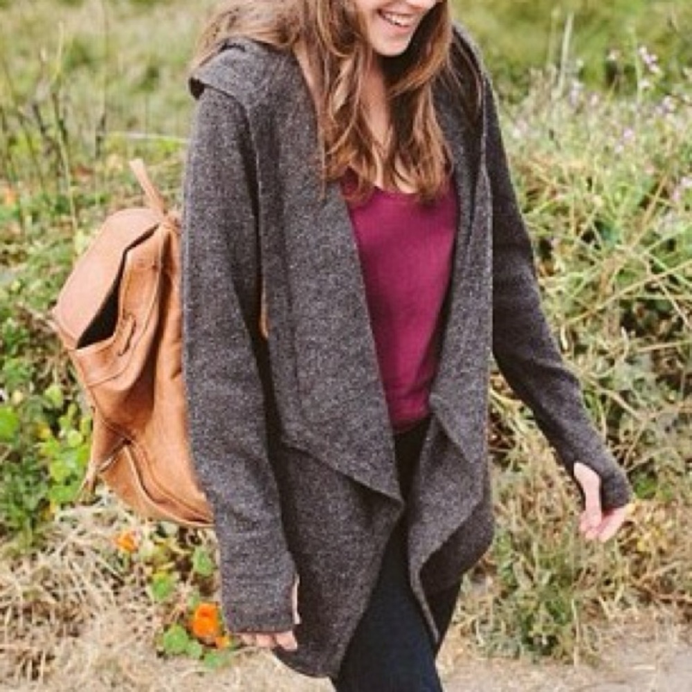 Betabrand Dark Brown ‘Black Sheep’ Wool Sweater Wrap Hooded Long Sleeve S/M